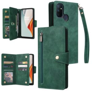 For OnePlus Nord N100 Rivet Buckle 9 Cards Three Fold Leather Phone Case(Green) (OEM)