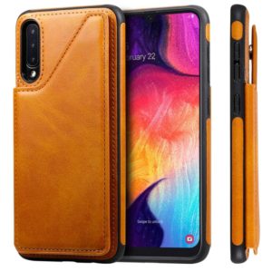 For Galaxy A50 Shockproof Calf Texture Protective Case with Holder & Card Slots & Frame(Brown) (OEM)