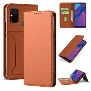 For Huawei Honor 9A Strong Magnetism Liquid Feel Horizontal Flip Leather Case with Holder & Card Slots & Wallet(Brown) (OEM)