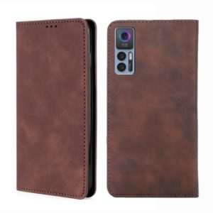 For TCL 30 5G / 30+ 5G Skin Feel Magnetic Horizontal Flip Leather Phone Case(Dark Brown) (OEM)