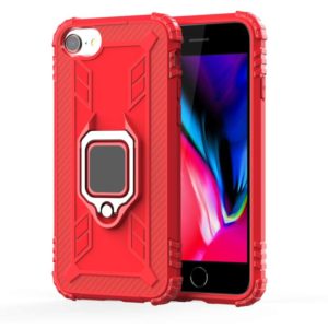 For iPhone SE 2022 / SE 2020 / 8 / 7 Carbon Fiber Protective Case with 360 Degree Rotating Ring Holder(Red) (OEM)