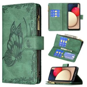 For Samsung Galaxy A02s Flying Butterfly Embossing Pattern Zipper Horizontal Flip Leather Case with Holder & Card Slots & Wallet(Green) (OEM)