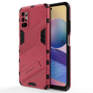 For Xiaomi Redmi Note 10 5G Punk Armor 2 in 1 PC + TPU Shockproof Case with Invisible Holder(Light Red) (OEM)