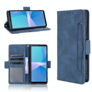 For Sony Xperia 10 III Skin Feel Calf Pattern Horizontal Flip Leather Case with Holder & Card Slots & Photo Frame(Blue) (OEM)