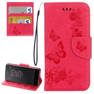 For Sony Xperia E5 Butterflies Embossing Horizontal Flip Leather Case with Holder & Card Slots & Wallet & Lanyard(Red) (OEM)