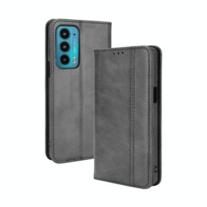 For Motorola Edge 20 Magnetic Buckle Retro Pattern Horizontal Flip Leather Case with Holder & Card Slot & Wallet(Black) (OEM)