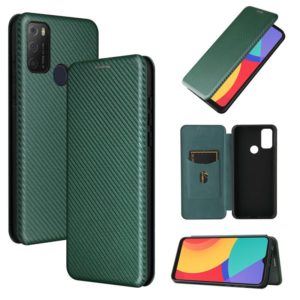 For alcatel 1S (2021) Carbon Fiber Texture Horizontal Flip TPU + PC + PU Leather Case with Card Slot(Green) (OEM)