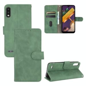 For LG K22 Solid Color Skin Feel Magnetic Buckle Horizontal Flip Calf Texture PU Leather Case with Holder & Card Slots & Wallet(Green) (OEM)
