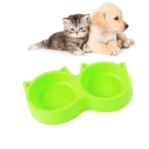 Dog and Cat Face Printed Double Bowl Plastic Food Bowl Pet Products(Green) (OEM)
