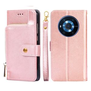 For Honor Magic3 Zipper Bag PU + TPU Horizontal Flip Leather Phone Case(Rose Gold) (OEM)