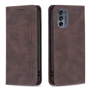 For Motorola Moto G62 Magnetic RFID Blocking Anti-Theft Leather Phone Case(Brown) (OEM)