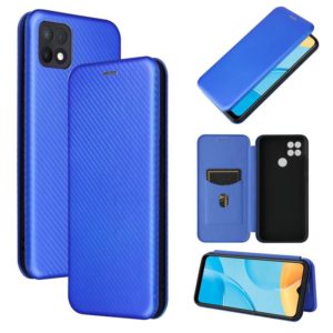 For OPPO A15 Carbon Fiber Texture Horizontal Flip TPU + PC + PU Leather Case with Card Slot(Blue) (OEM)