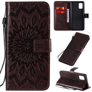 For Samsung Galaxy A71 5G Embossed Sunflower Pattern Horizontal Flip PU Leather Case with Holder & Card Slots & Wallet & Lanyard(Brown) (OEM)