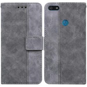 For Motorola Moto E6 Play Geometric Embossed Leather Phone Case(Grey) (OEM)