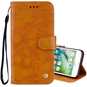 For iPhone 8 Plus & 7 Plus Business Style Oil Wax Texture Horizontal Flip Leather Case with Holder & Card Slots & Wallet (Yellow) (OEM)