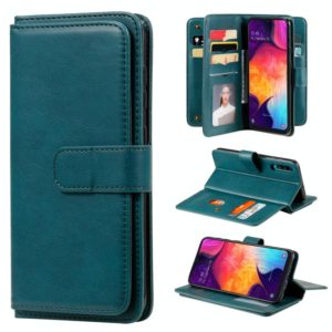 For Samsung Galaxy A50 Multifunctional Magnetic Copper Buckle Horizontal Flip Solid Color Leather Case with 10 Card Slots & Wallet & Holder & Photo Frame(Dark Green) (OEM)