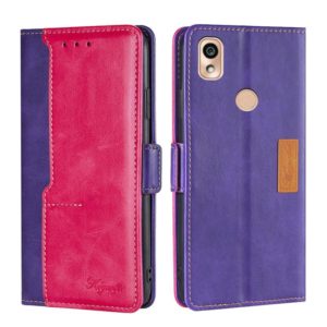 For Kyocera KY-51B Contrast Color Side Buckle Leather Phone Case(Purple + Rose Red) (OEM)