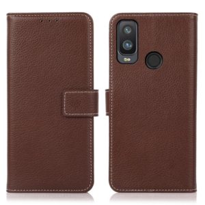For Alcatel 1L 2021 Litchi Texture PU + TPU Horizontal Flip Leather Case with Holder & Card Slots & Wallet(Brown) (OEM)