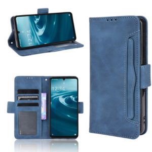For Sharp Aquos Sense6 Skin Feel Calf Pattern Horizontal Flip Leather Case with Holder & Card Slots & Photo Frame(Blue) (OEM)