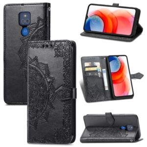 For Motorola Moto G Play 2021 Mandala Flower Embossed Horizontal Flip Leather Case with Holder & Three Card Slots & Wallet & Lanyard(Black) (OEM)