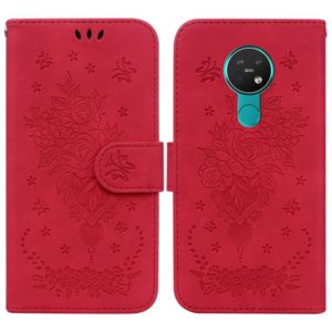 For Nokia 6.2 / 7.2 Butterfly Rose Embossed Leather Phone Case(Red) (OEM)