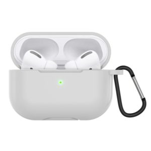 Solid Color Silicone Earphone Protective Case for AirPods Pro, with Hook(White) (OEM)