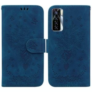 For Tecno Camon 17 Pro Butterfly Rose Embossed Leather Phone Case(Blue) (OEM)