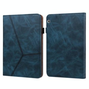 For Huawei MediaPad T5 Solid Color Embossed Striped Leather Case(Blue) (OEM)