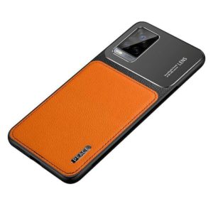 For vivo S7 Frosted Metal + Leather Texture Protective Case(Orange) (OEM)