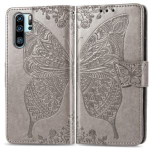 Butterfly Love Flowers Embossing Horizontal Flip Leather Case for Huawei P30 Pro, with Holder & Card Slots & Wallet & Lanyard (Grey) (OEM)
