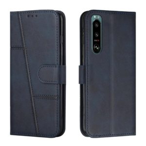 For Sony Xperia 5 III Stitching Calf Texture Buckle Leather Phone Case(Blue) (OEM)