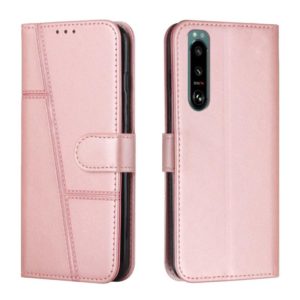 For Sony Xperia 5 III Stitching Calf Texture Buckle Leather Phone Case(Pink) (OEM)