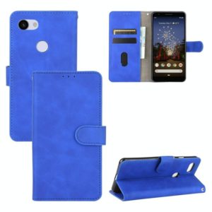 For Google Pixel 3a Solid Color Skin Feel Magnetic Buckle Horizontal Flip Calf Texture PU Leather Case with Holder & Card Slots & Wallet(Blue) (OEM)