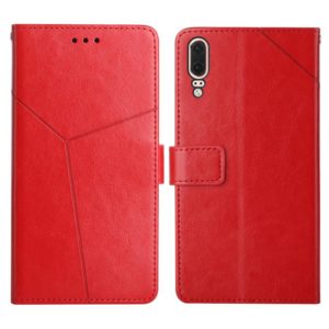 For Huawei P20 Y Stitching Horizontal Flip Leather Phone Case with Holder & Card Slots & Wallet & Photo Frame(Red) (OEM)