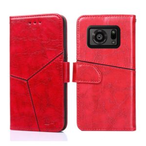 For Sharp Aquos R6 Geometric Stitching Horizontal Flip Leather Phone Case(Red) (OEM)