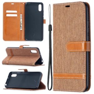 For Xiaomi Redmi 9A Color Matching Denim Texture Horizontal Flip Leather Case with Holder & Card Slots & Wallet & Lanyard(Brown) (OEM)