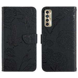 For Tecno Camon 17P HT03 Skin Feel Butterfly Embossed Flip Leather Phone Case(Black) (OEM)