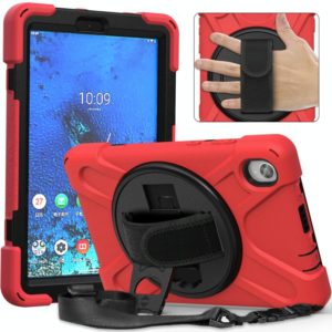 For Lenovo Tab M8 (2020) TB-8705F 8.0 inch Shockproof Colorful Silicone + PC Protective Case with Holder & Shoulder Strap & Hand Strap(Red) (OEM)