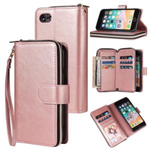 For iPhone SE 2022 / SE 2020 / 8 / 7 Zipper Wallet Bag Horizontal Flip PU Leather Case with Holder & 9 Card Slots & Wallet & Lanyard & Photo Frame(Rose Gold) (OEM)