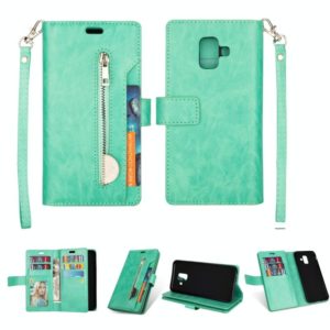 For Samsung Galaxy A6 (2018) Multifunctional Zipper Horizontal Flip Leather Case with Holder & Wallet & 9 Card Slots & Lanyard(Mint Green) (OEM)