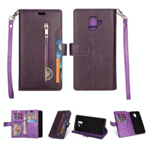For Samsung Galaxy A6 (2018) Multifunctional Zipper Horizontal Flip Leather Case with Holder & Wallet & 9 Card Slots & Lanyard(Purple) (OEM)