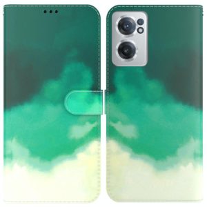 For OnePlus Nord CE 2 5G Watercolor Pattern Horizontal Flip Leather Phone Case(Cyan Green) (OEM)