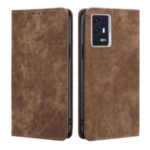 For ZTE Axon 30 Pro RFID Anti-theft Brush Magnetic Leather Phone Case(Brown) (OEM)