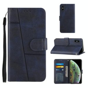 For iPhone X / XS Stitching Calf Texture Buckle Horizontal Flip Leather Case with Holder & Card Slots & Wallet & Lanyard(Blue) (OEM)