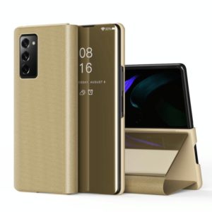 For Samsung Galaxy Z Fold2 5G Plated Mirror Horizontal Flip Leather Case with Holder(Gold) (OEM)