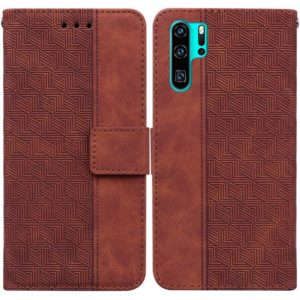 For Huawei P30 Pro Geometric Embossed Leather Phone Case(Brown) (OEM)