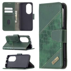 For Huawei P50 Pro Matching Color Crocodile Texture Horizontal Flip PU Leather Case with Wallet & Holder & Card Slots(Green) (OEM)