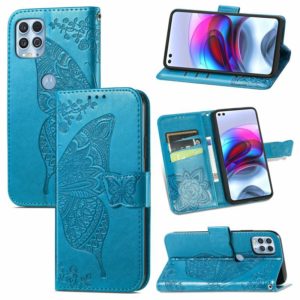 For Motorola Edge S Butterfly Love Flowers Embossed Horizontal Flip Leather Case with Holder & Card Slots & Wallet & Lanyard(Blue) (OEM)
