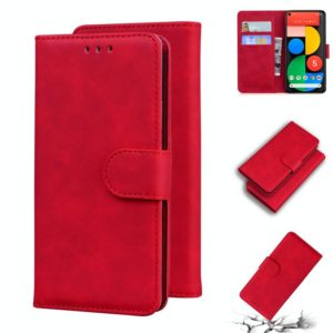 For Google Pixel 5 Skin Feel Pure Color Flip Leather Phone Case(Red) (OEM)