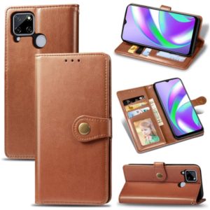 For OPPO Realme C12 Solid Color Leather Buckle Phone Case with Lanyard & Photo Frame & Card Slot & Wallet & Stand Function(Brown) (OEM)